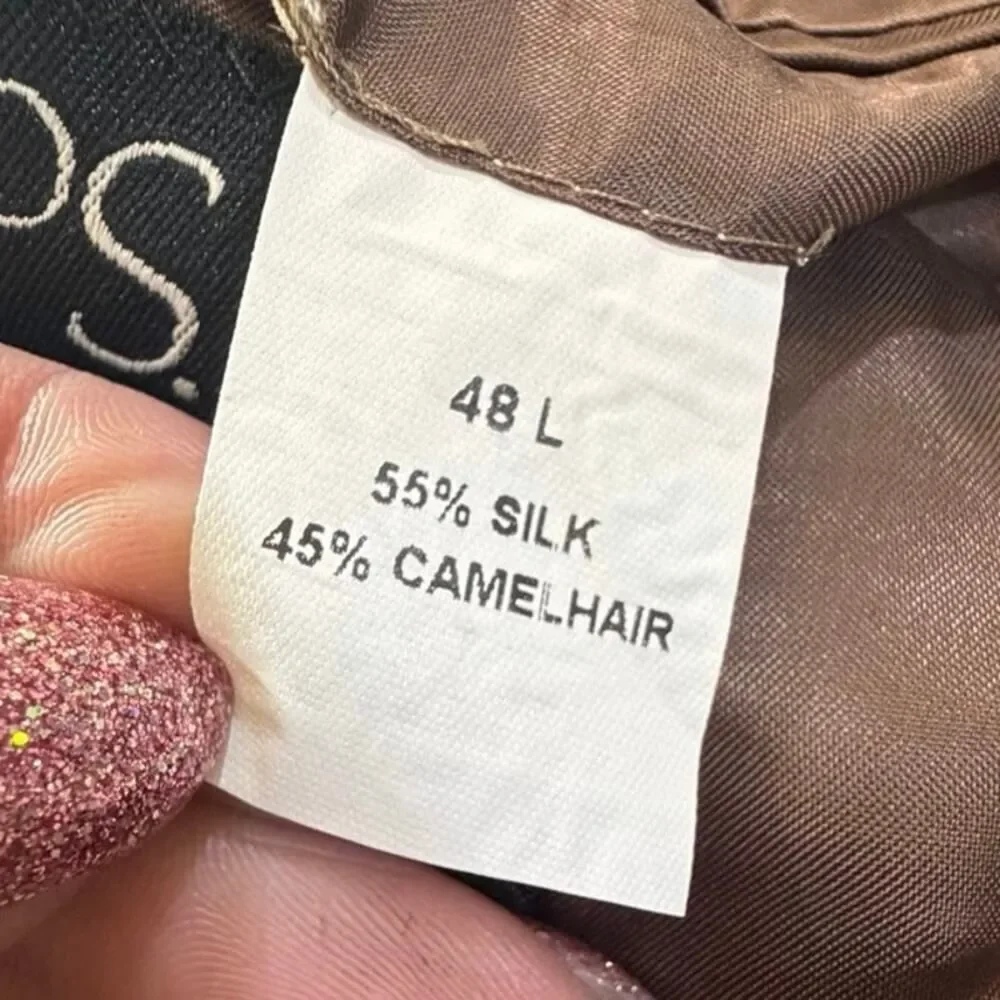 Jos. A. Bank Signature Blazer 48L Silk Camel Hair Sport Coat Brown Houndstooth
